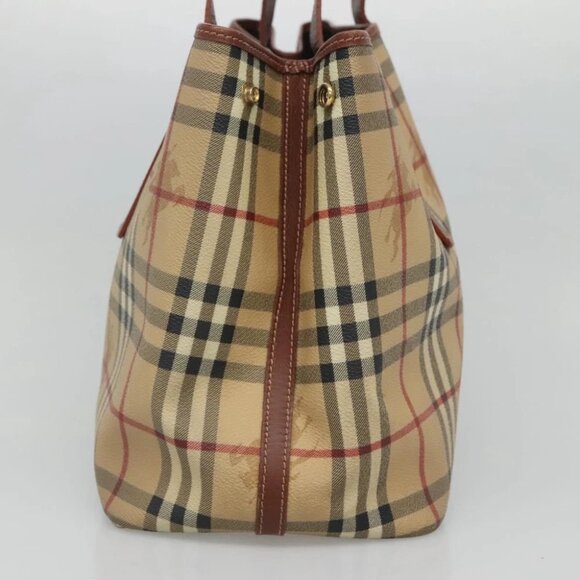 BURBERRY Nova Check Tote Bag PVC Beige Gold Auth - Picture 11 of 14